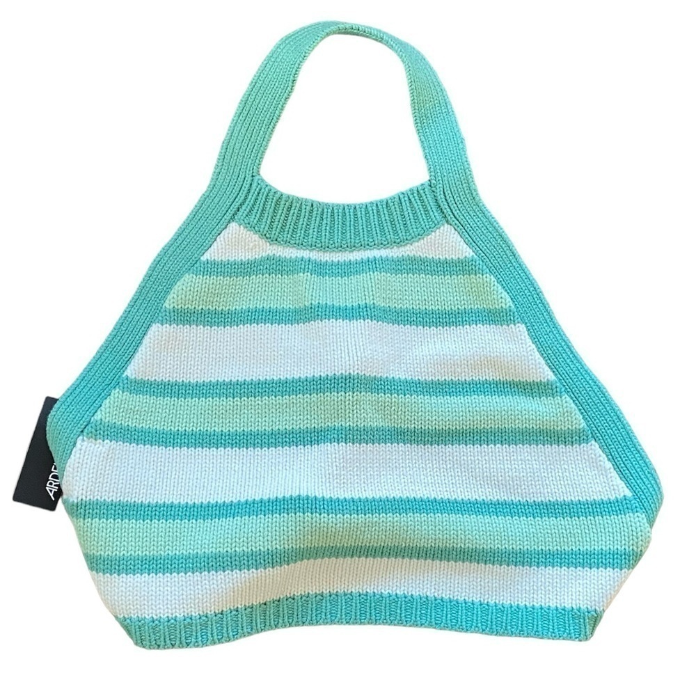 2/$15 Ardene Green and Cream Striped Knit Halter Top Size Small NWT